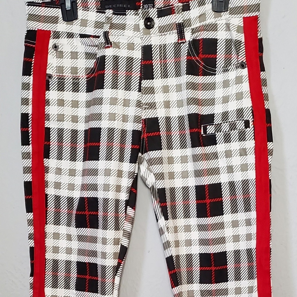 Decibel Men Plaid Pants 30X32 Black/White/Red
